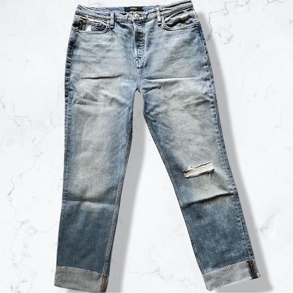 Hudson Landslide Denim Holly High-rise Straight Ankle Mom Jeans 32/12 Button Fly - Picture 2 of 9